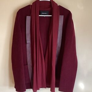 Lafayette 148 New York Burgundy Wool Angora Leather Drape Neck Jacket